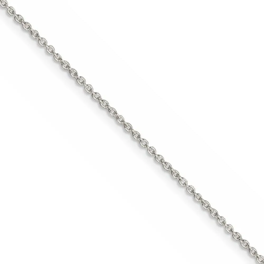 1.25mm Rhodium Plated Sterling Silver Solid Cable Chain Necklace