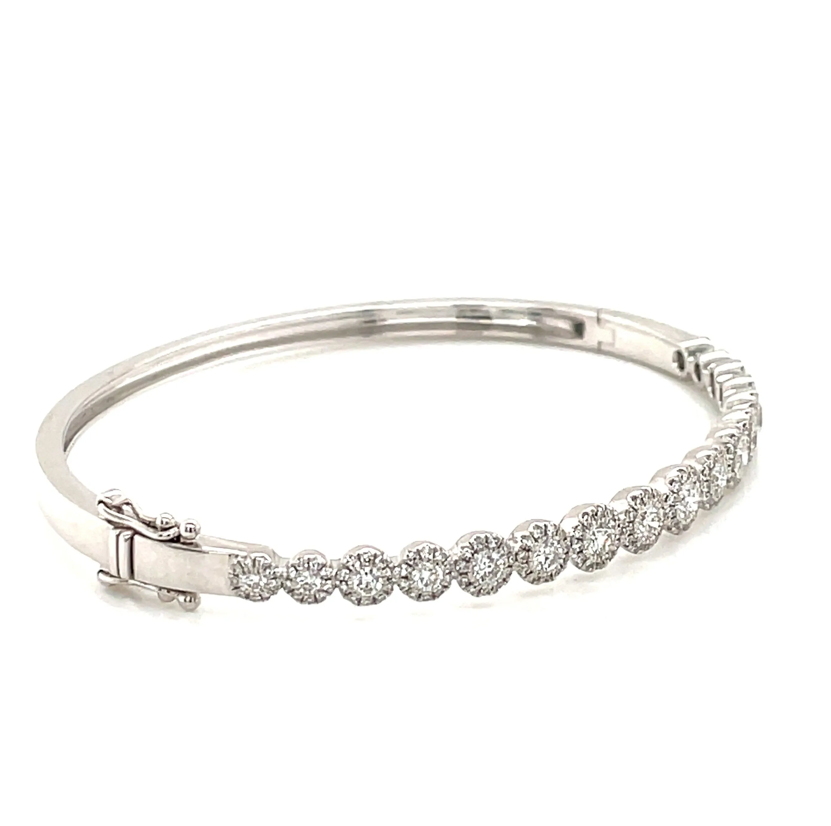 14k White Gold Bezel Diamond Cluster Bangle