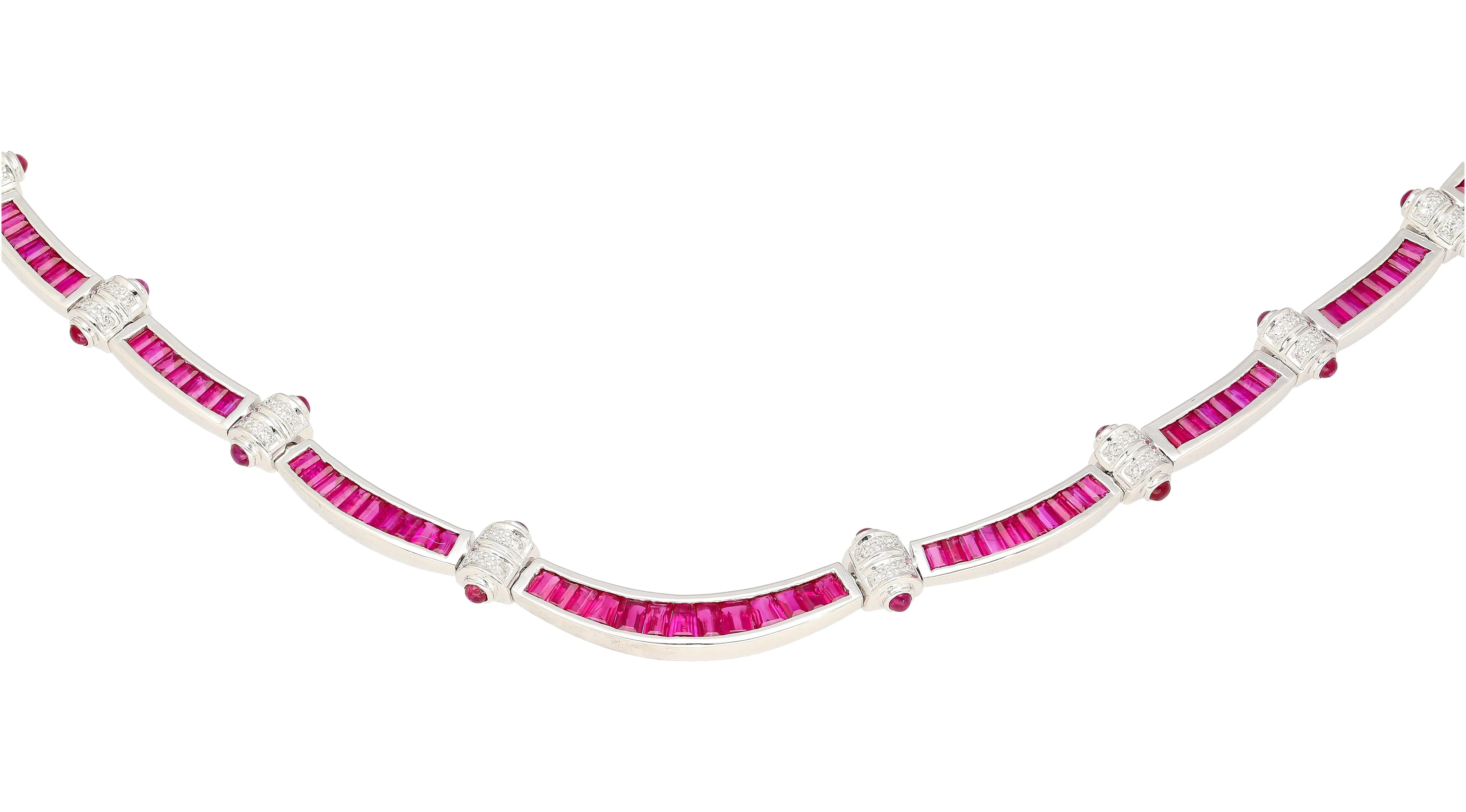 17.3 Carat Ruby and Diamond 18K White Gold Retro Choker Necklace