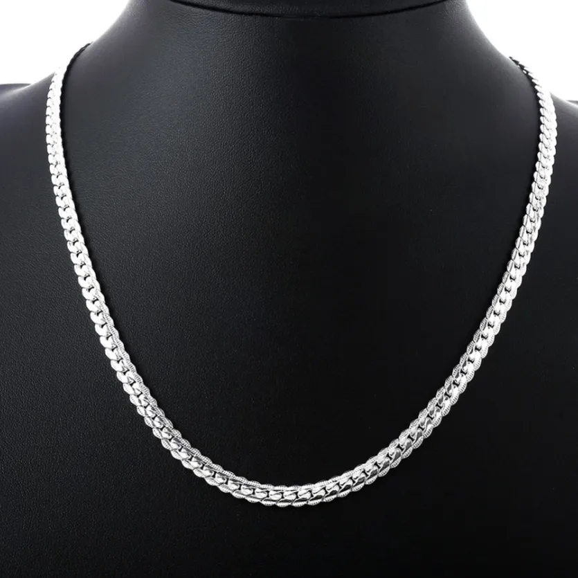 20 inch Fancy Edged Herringbone Sterling Silver Necklace for Woman