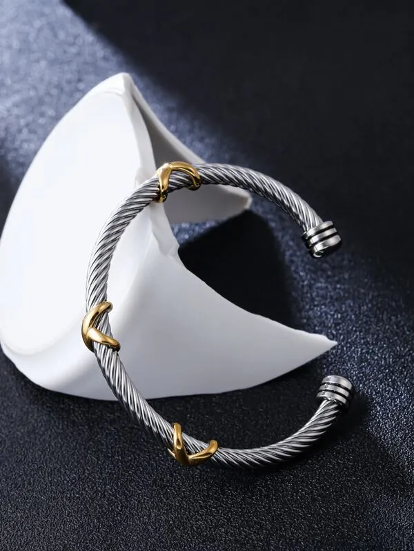 2pcs/set Men Twist Detail Cuff Bangle