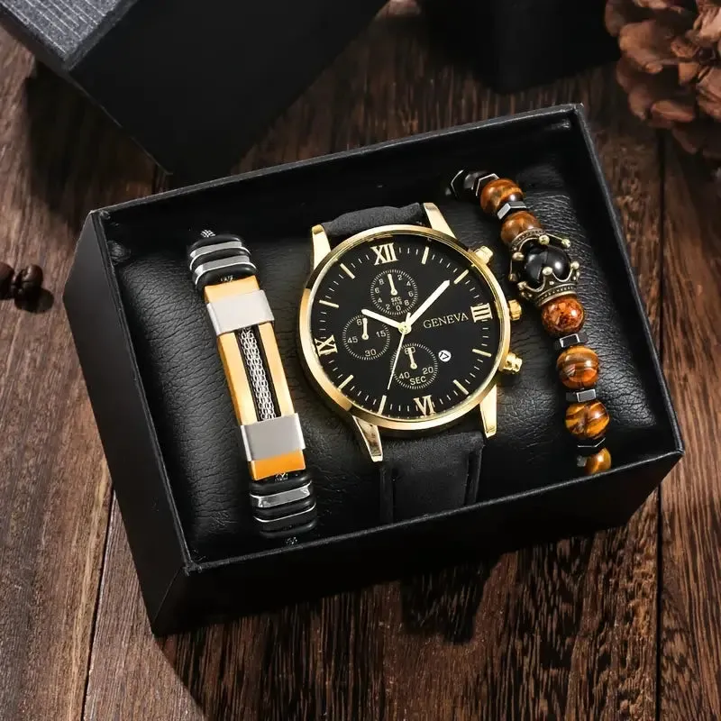 3-Piece Set: Men's Casual Analog Watches