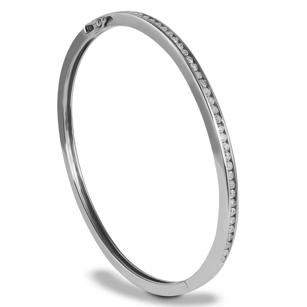 9ct White Gold 1.00ct Diamond Hinged Bangle