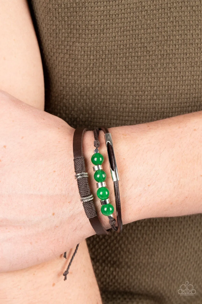 Amplified Aloha - Green - Jade Stone Bead Leather Paparazzi Pull-Cord Bracelet