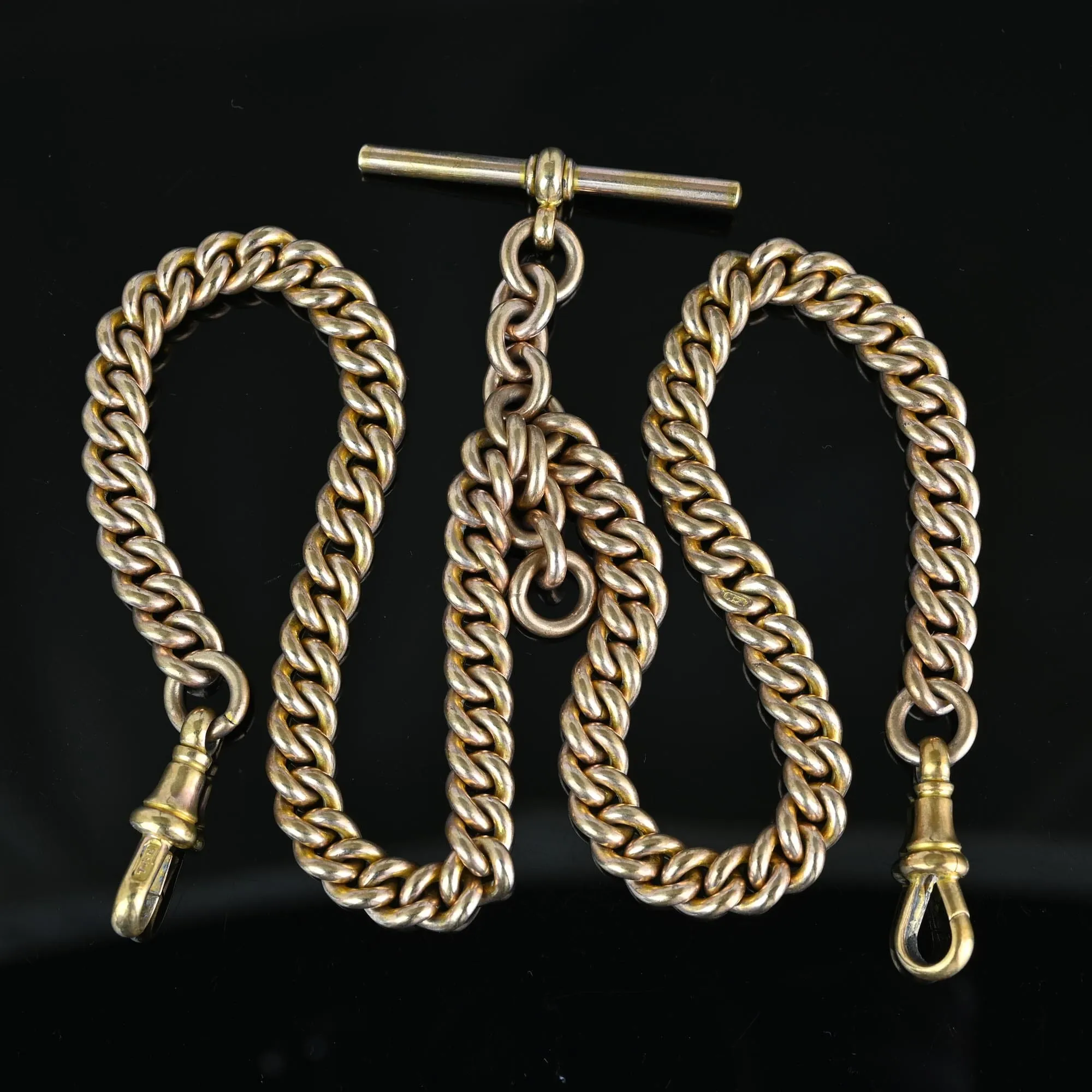 Antique Rolled Gold Double Albert Watch Chain Necklace