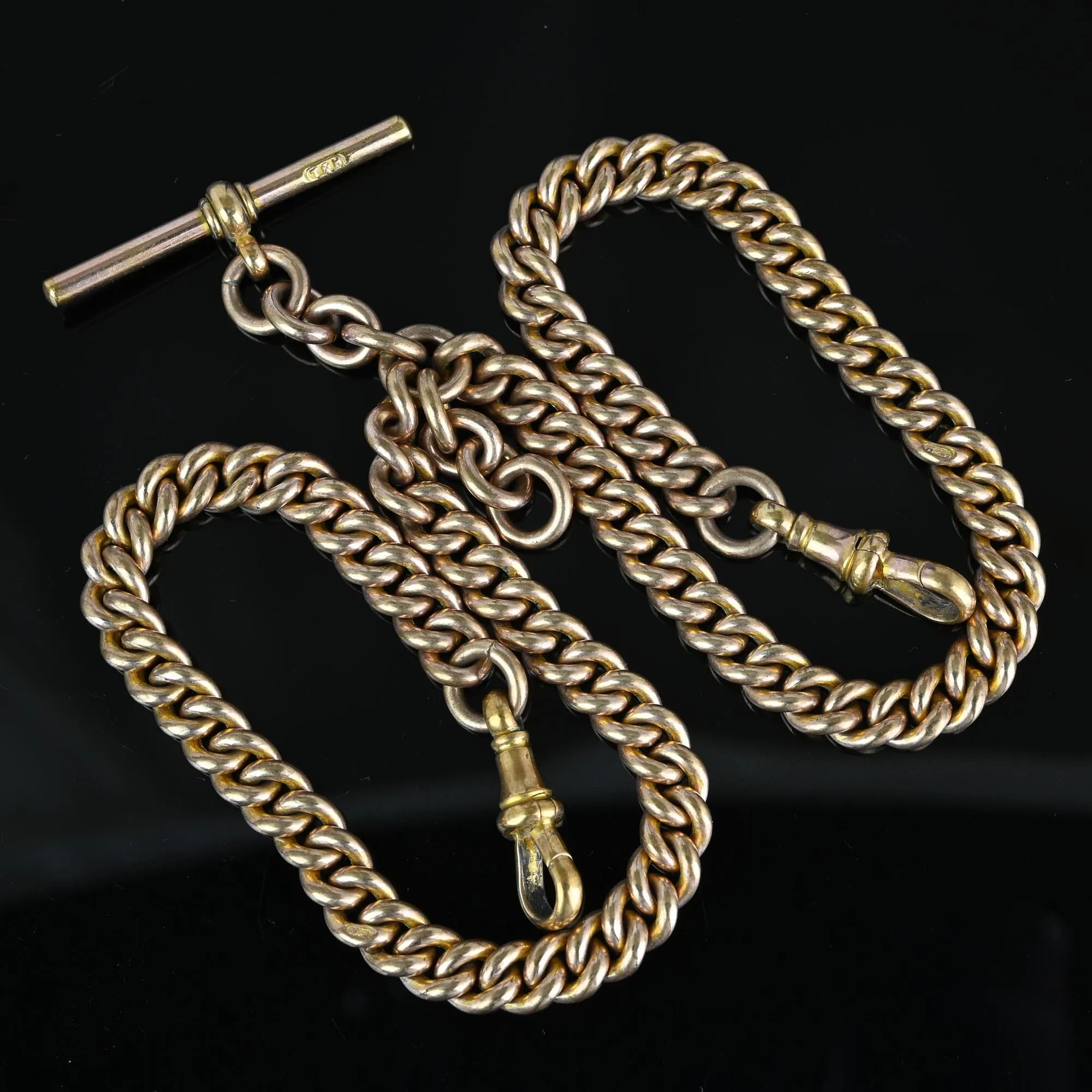 Antique Rolled Gold Double Albert Watch Chain Necklace