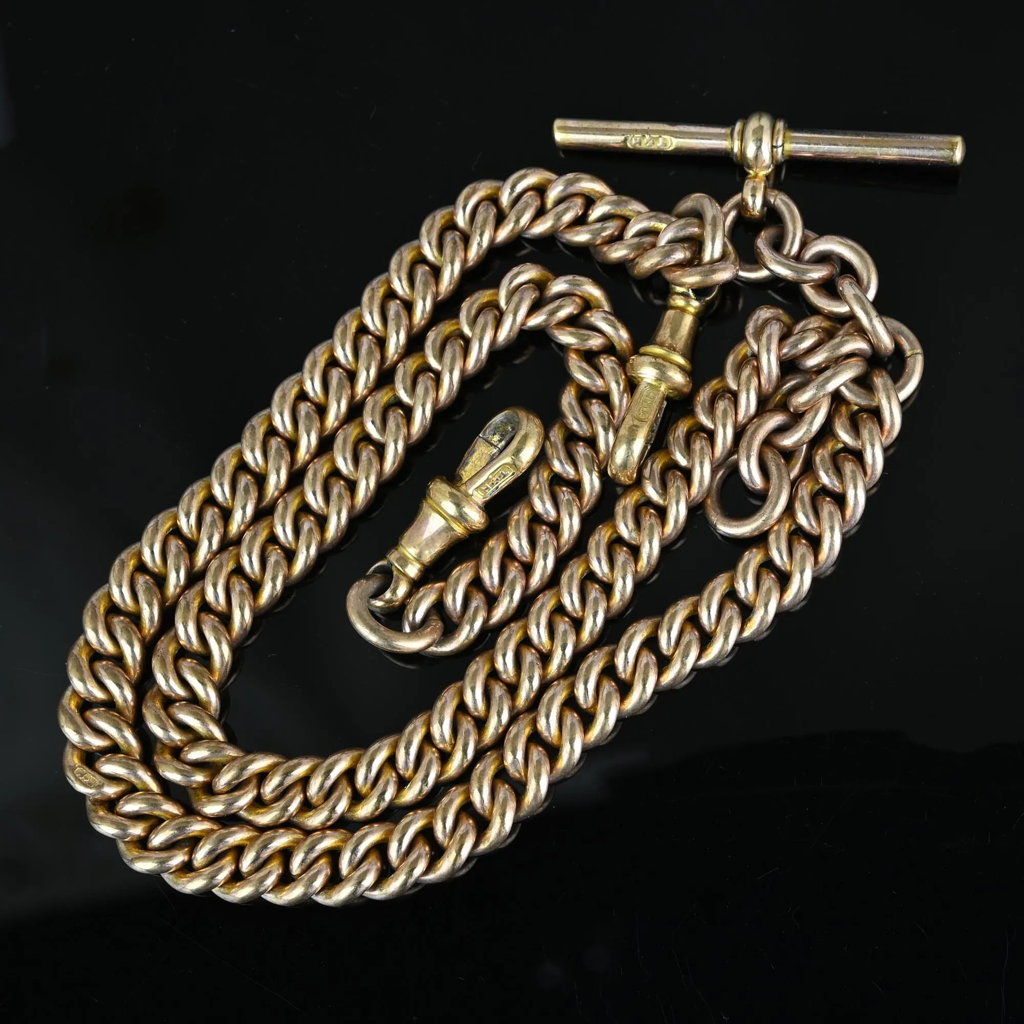 Antique Rolled Gold Double Albert Watch Chain Necklace