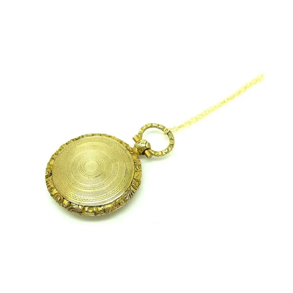 Antique Victorian Gilt Fob Locket Necklace