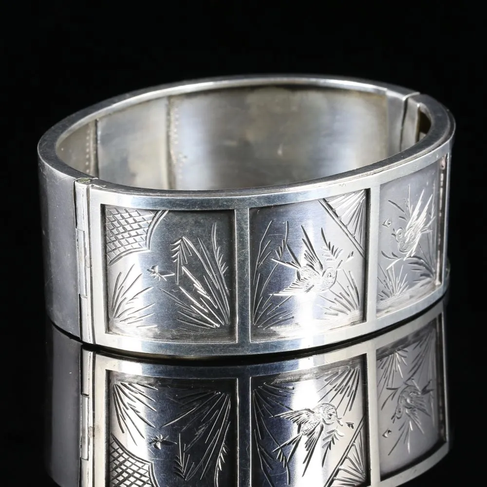 Antique Victorian Silver Bird Bangle Circa 1880