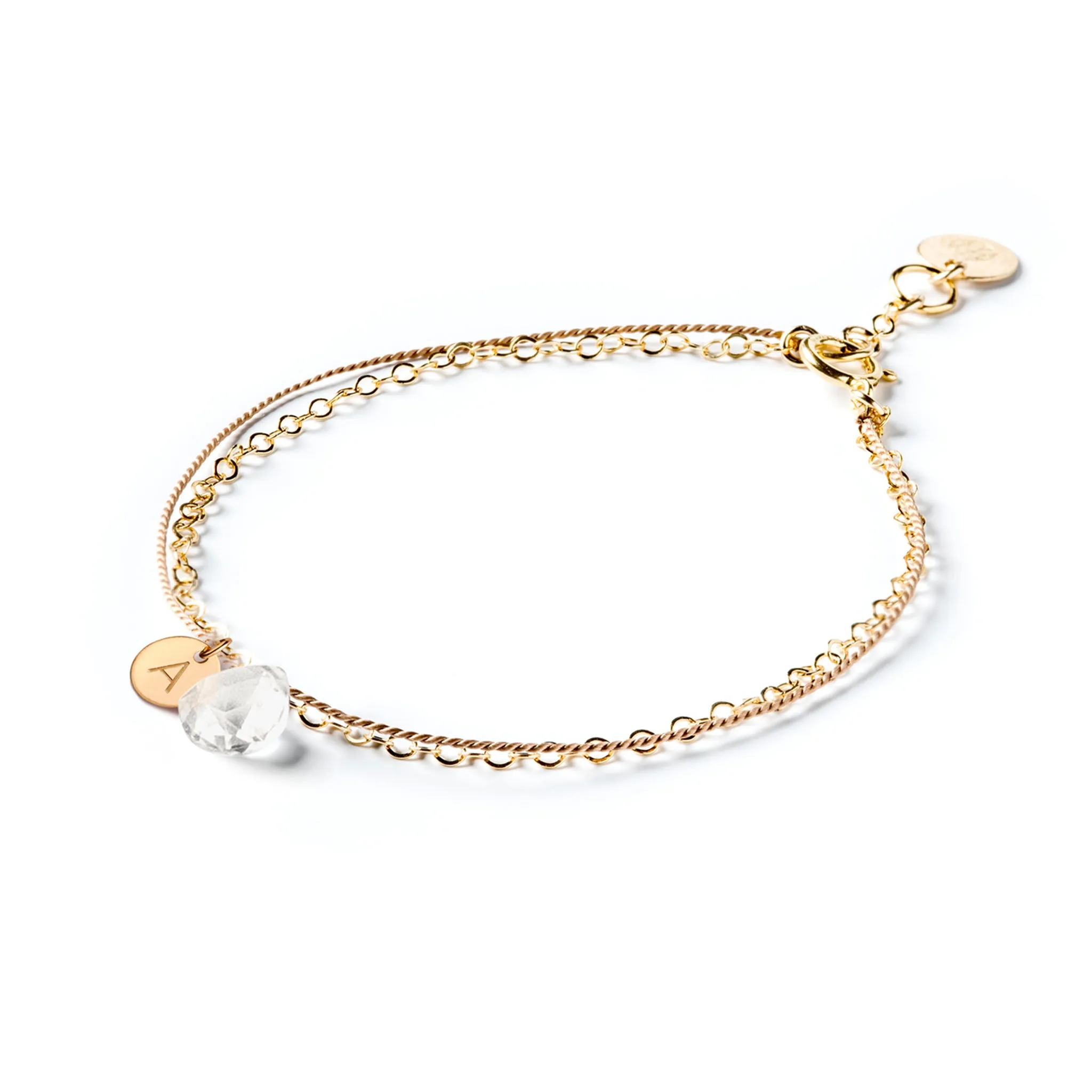 April Quartz Gold and Silk Birthstone Bracelet