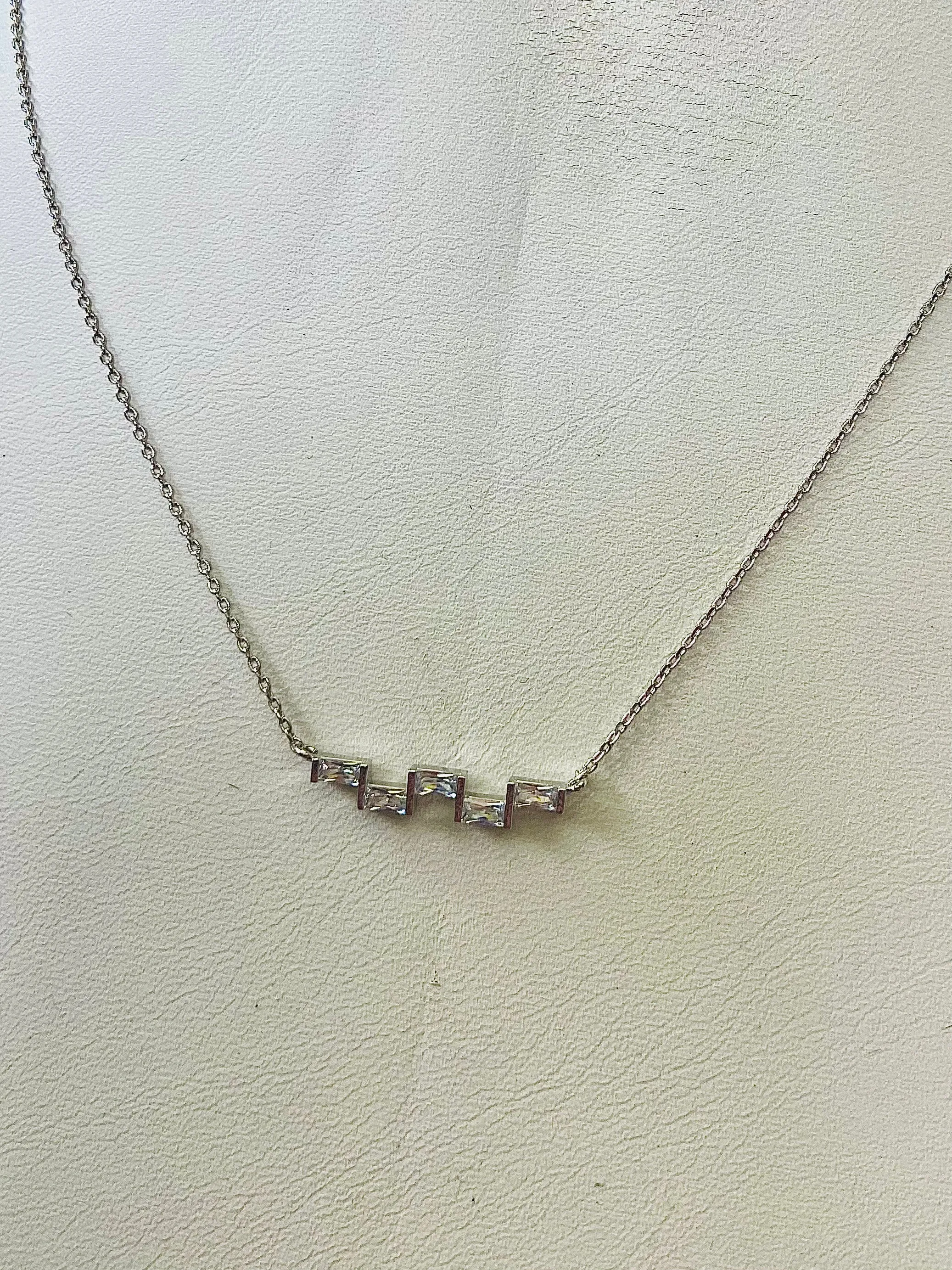 Audrey Baguette Pendant Necklace White Gold