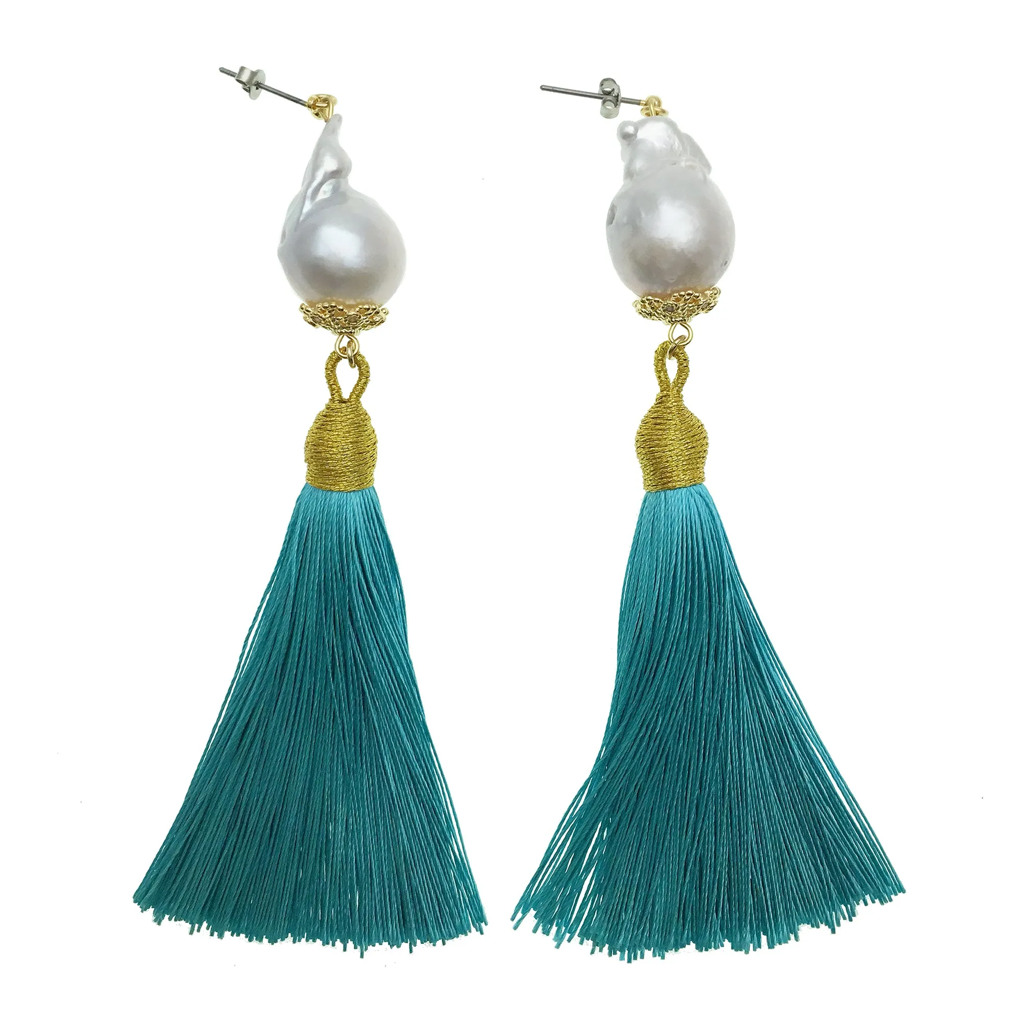 Baroque Pearls Blue Tassel Earrings CE019