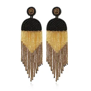 Beaded Tassel Earrings, Black