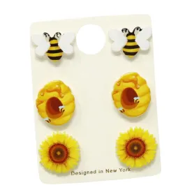 Bee Beehive Sunflower Acrylic Stud Earring Set