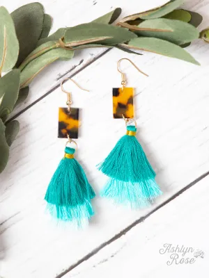 Beyond Precision Tassel Earrings with Leopard Marble. Aqua