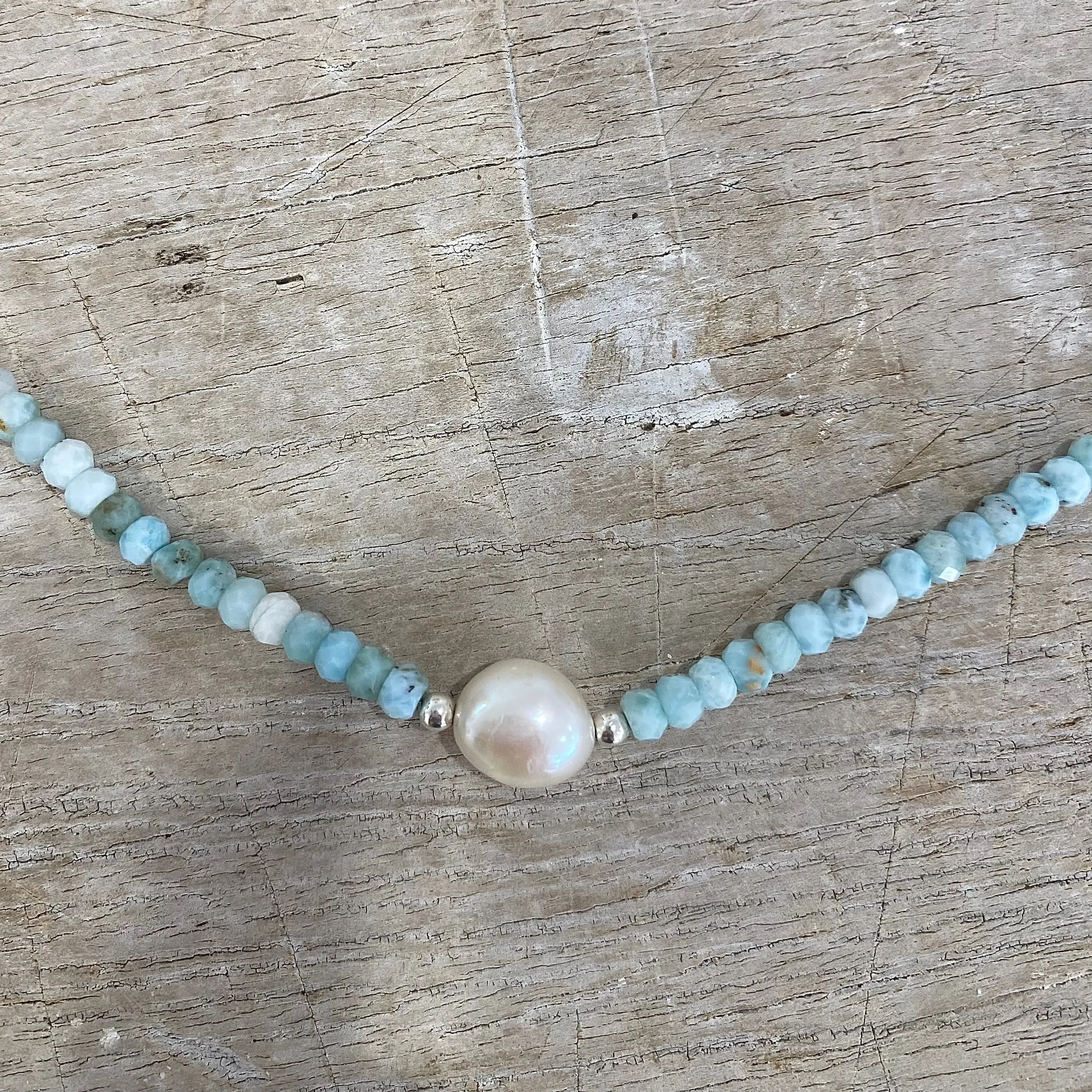 Blue Lagoon Keshi Pearl Larimar Necklace