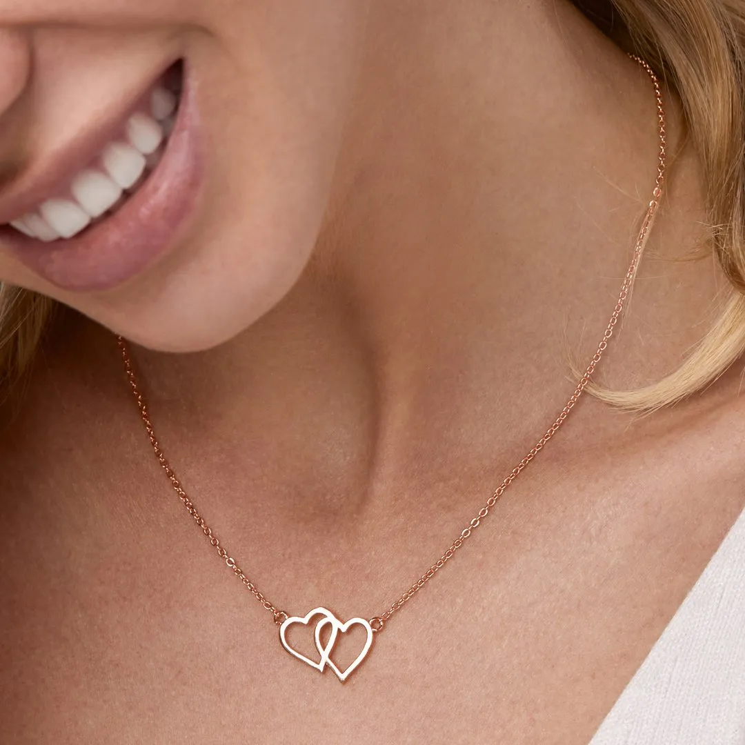 Brass 18k Rose Gold Interlocked Heart Necklace For Women