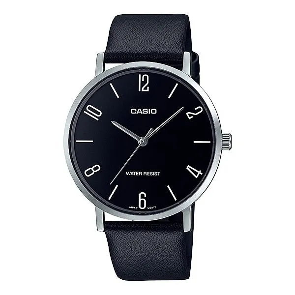 Casio Men's Analog Black Leather Strap Watch MTPVT01L-1B2 MTP-VT01L-1B2