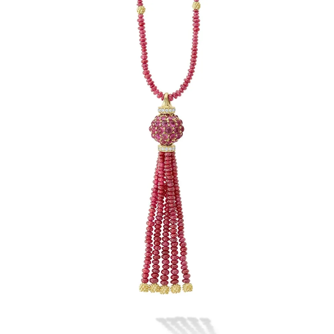 Caviar Gold Ruby and Diamond Tassel Pendant Necklace