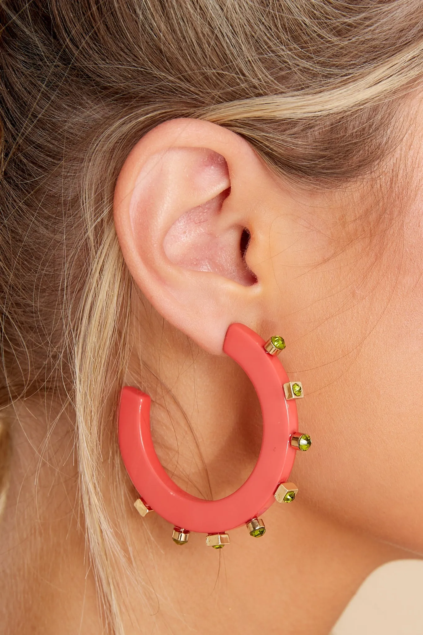 City Girl Pink Lemonade Jewel Hoop Earrings