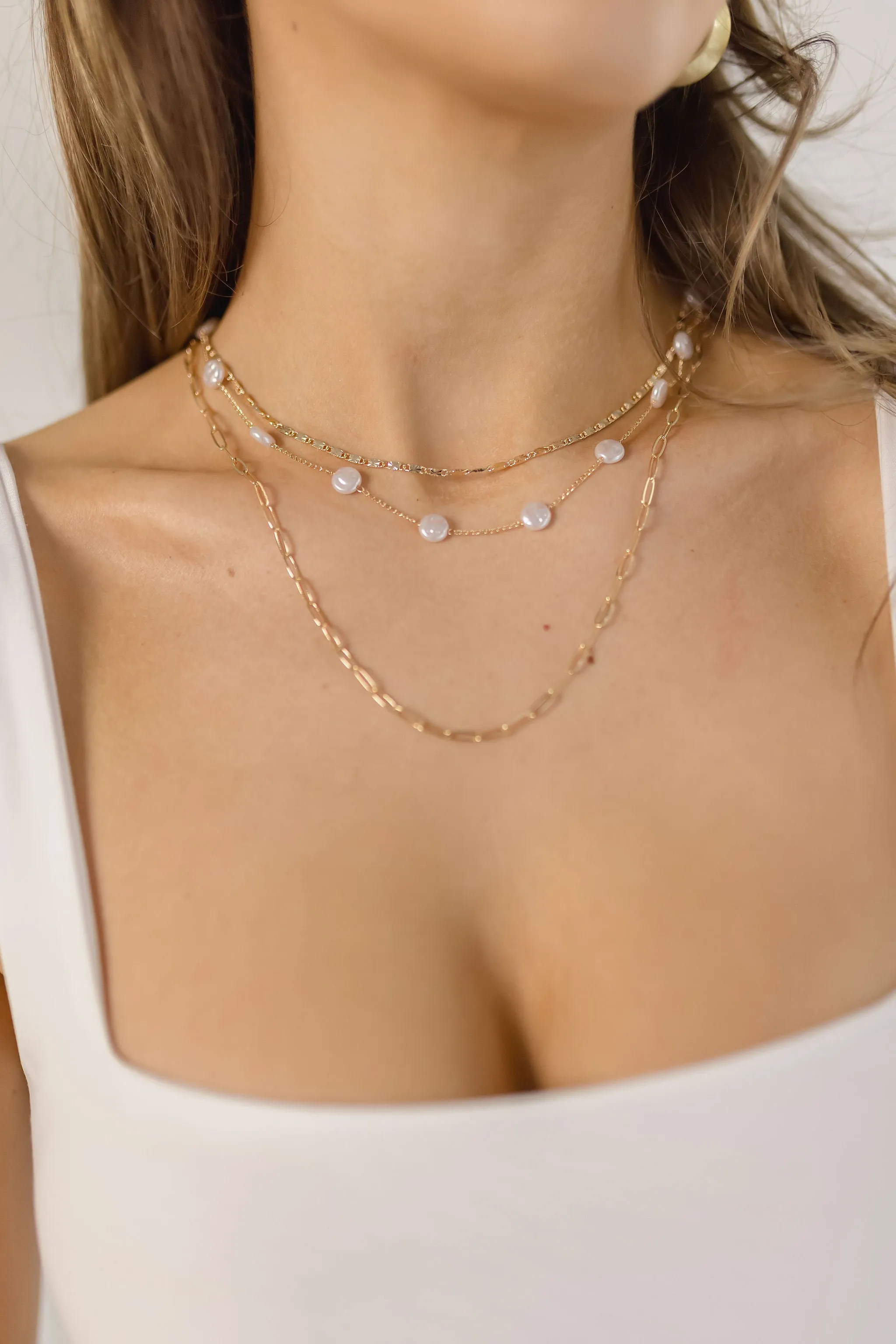 Collins Layered Round Pearl Necklace Gold