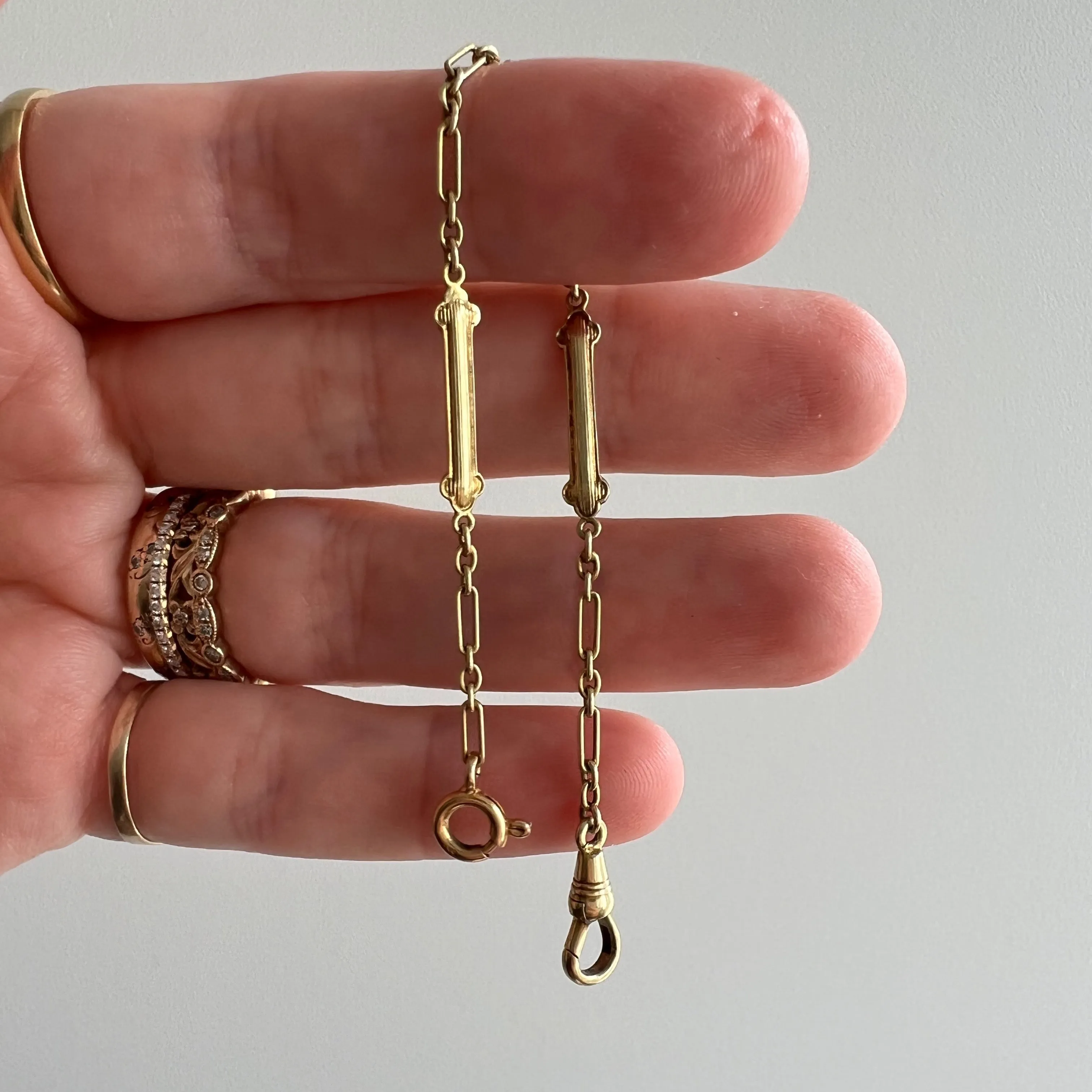 Copy of A N T I Q U E // dog bone length / 14k yellow gold fancy link chain extender / 5 3/8"