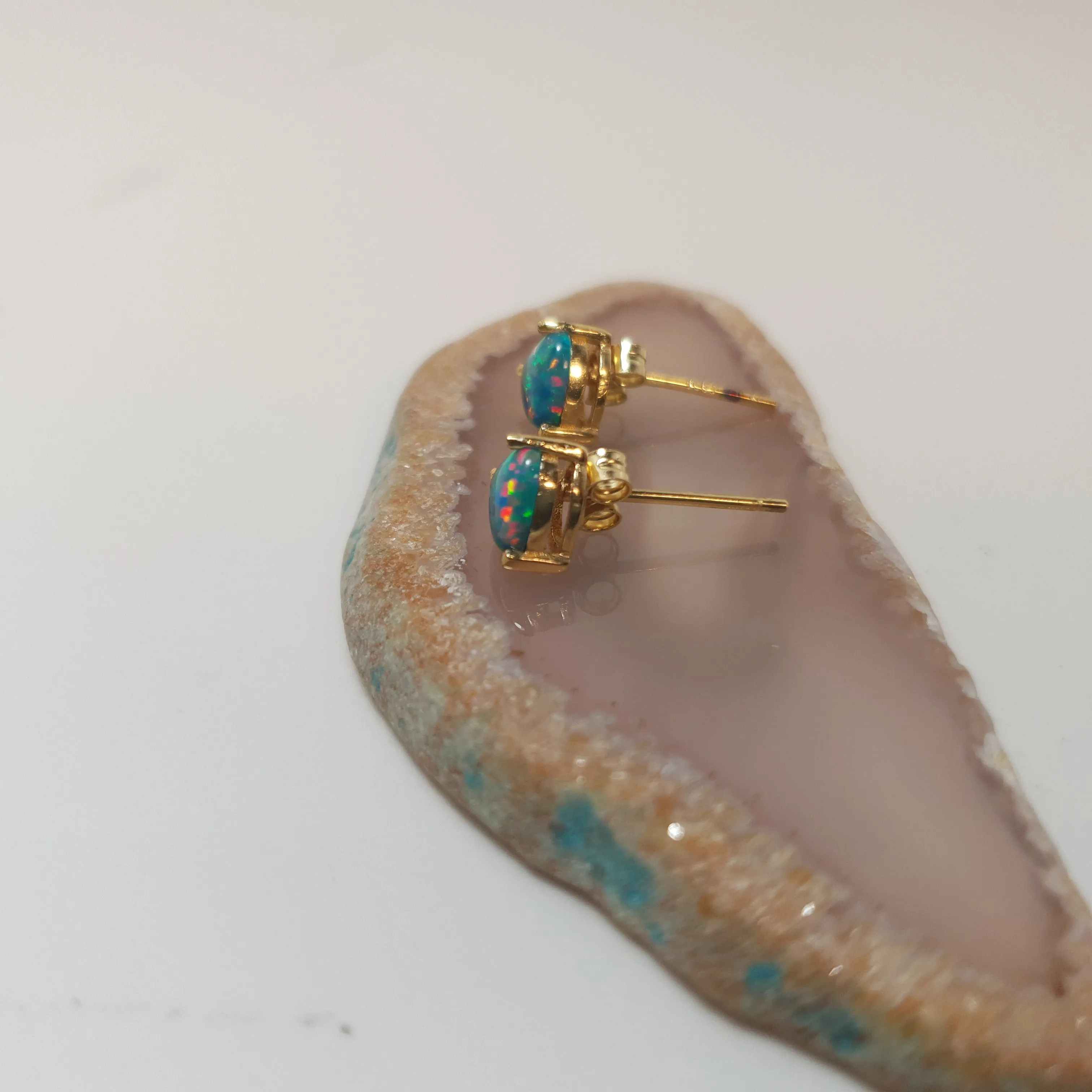 Created Heart Opal Stud Earrings, Sterling Silver