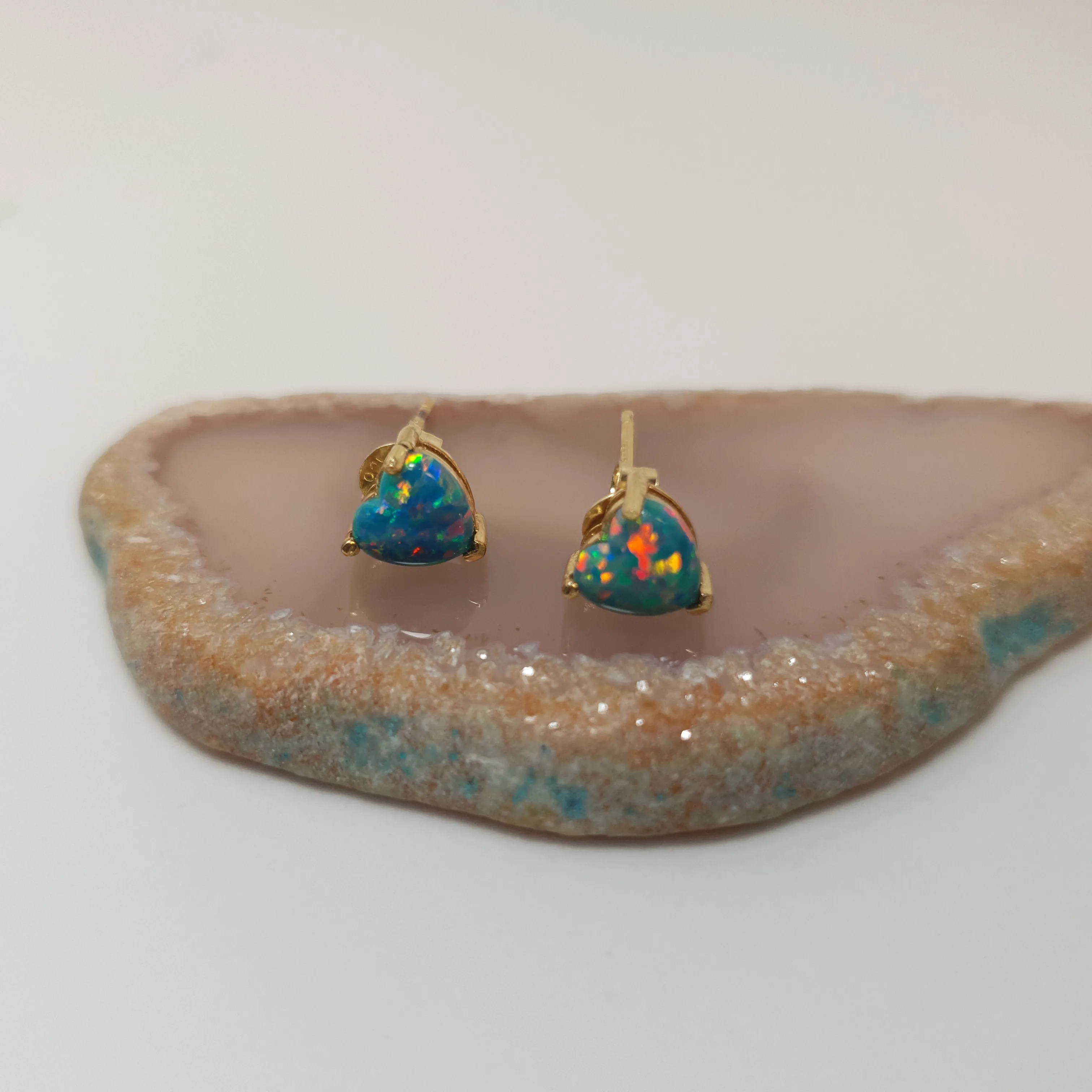 Created Heart Opal Stud Earrings, Sterling Silver