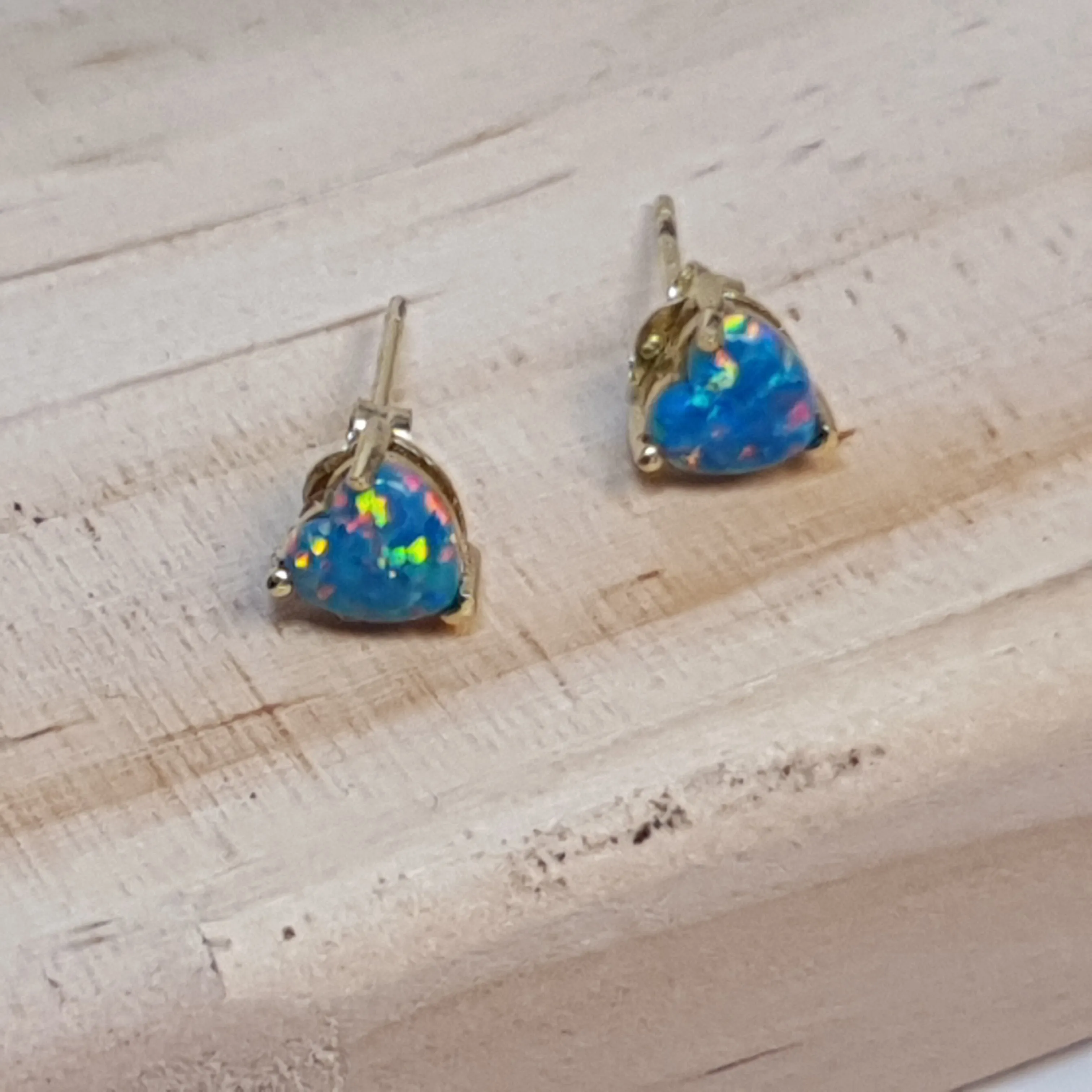 Created Heart Opal Stud Earrings, Sterling Silver