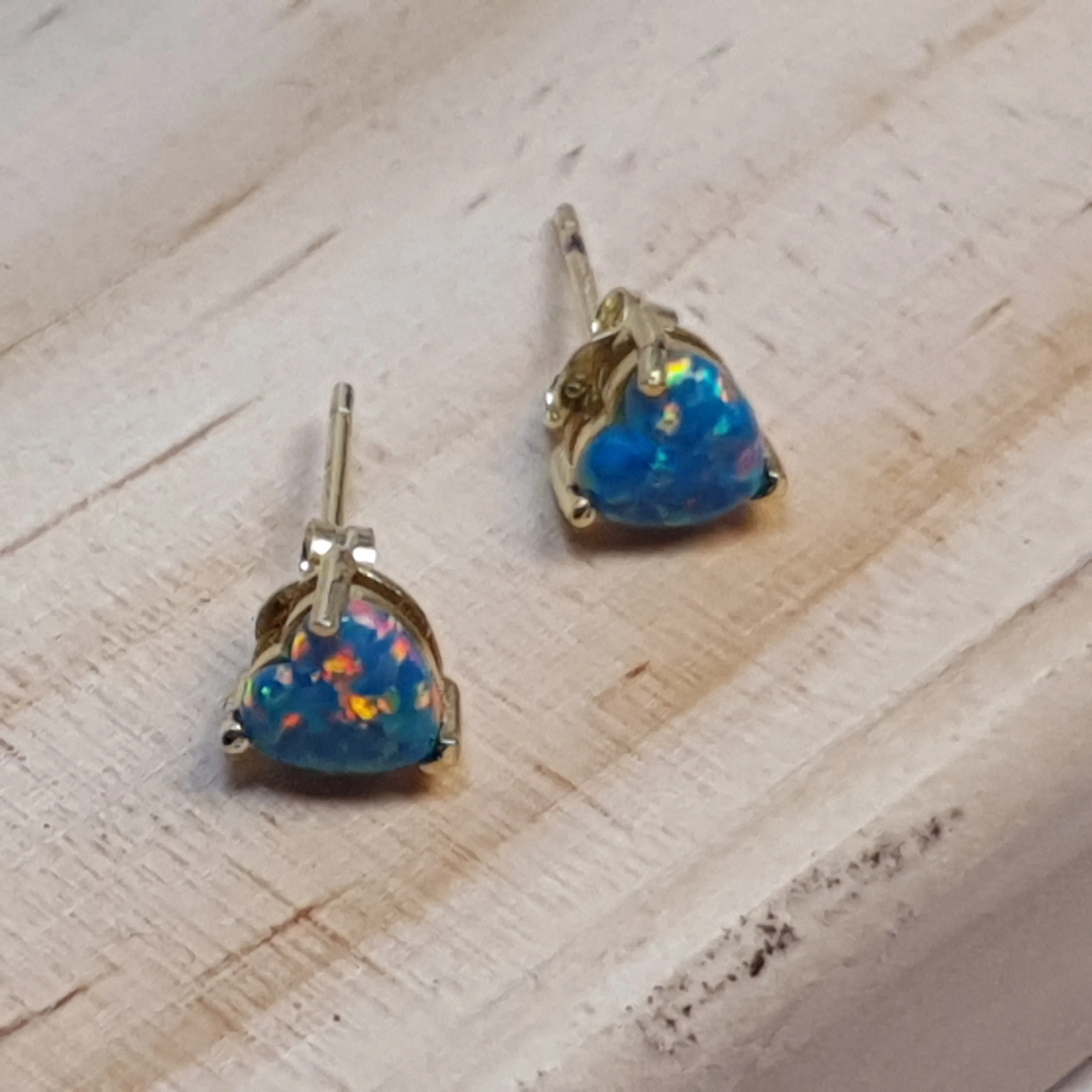 Created Heart Opal Stud Earrings, Sterling Silver