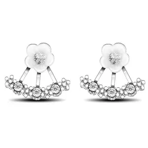 Daisy Jacket Earrings for Women in White, Yellow or Rose Gold with Porcelain Flower and Cubic Zirconia