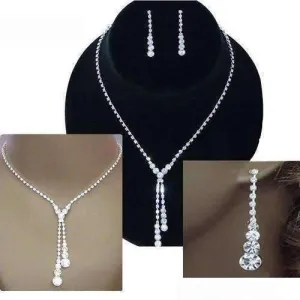 Deluxe Rhinestone Lariat Choker Necklace and Earring Set for Woman Special Occasion Bridal Accessory