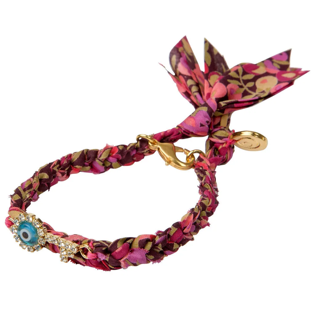 Diamante Key Lucky Charm Liberty Print Braid Bracelet