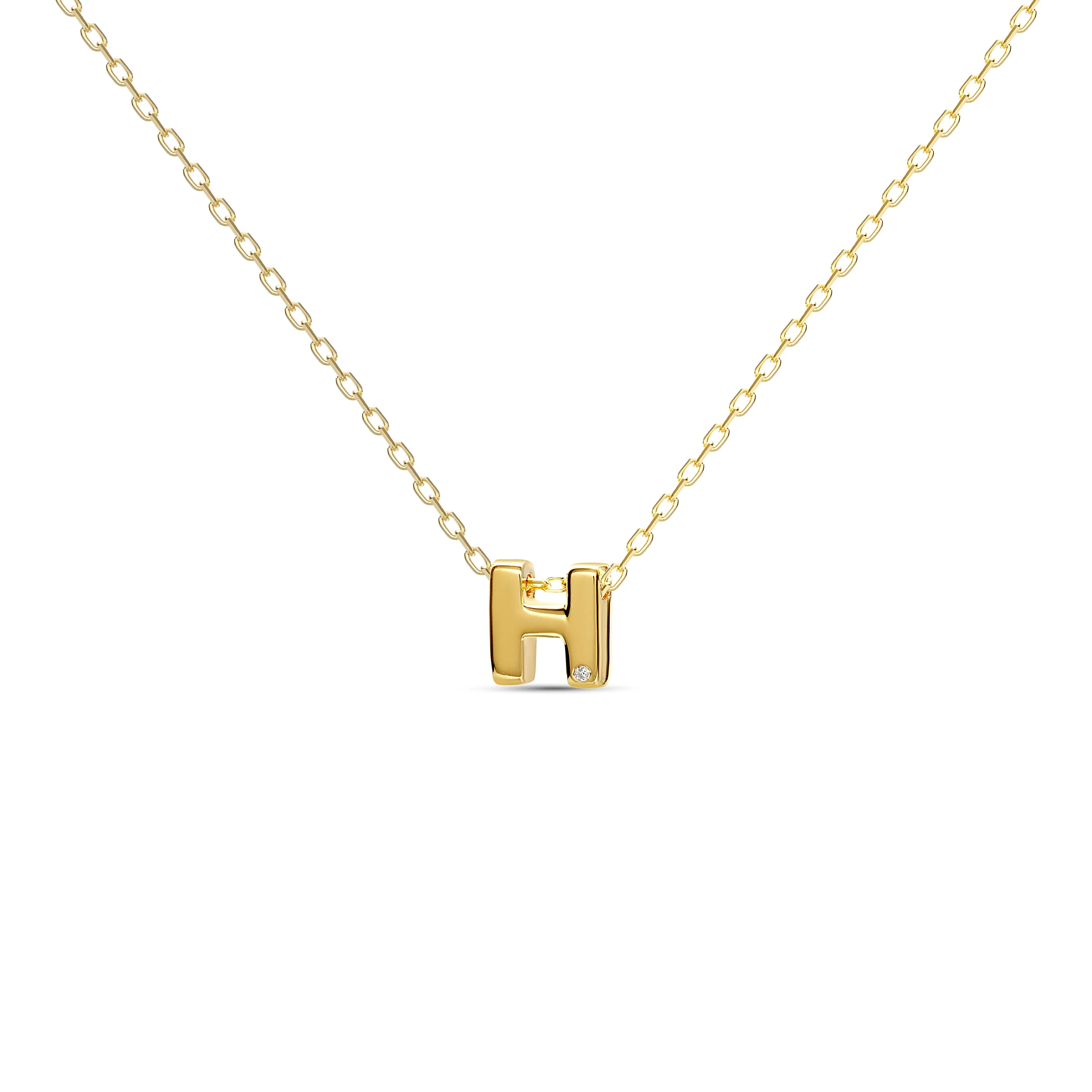 Diamond Letter Necklace "H" - 18 karat gold vermeil on sterling silver, diamond 0.01 carat