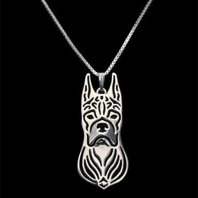 Dog Pendant Necklace - Boxer Ears Up