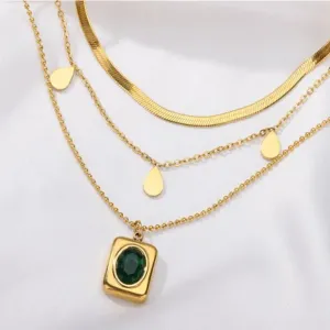 EMERALD ELEGANCE - WATERPROOF LAYERED GOLD NECKLACE