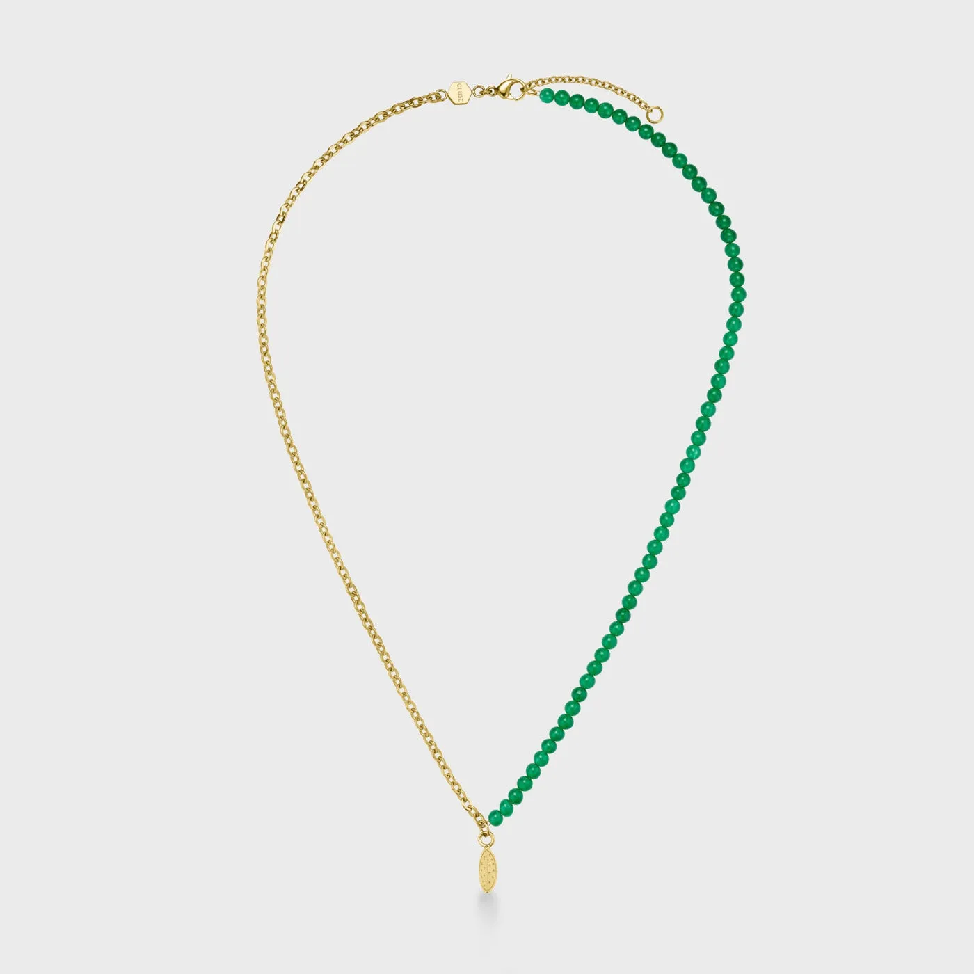 Essentielle Green Beads Watermelon Charm Necklace, Gold Colour