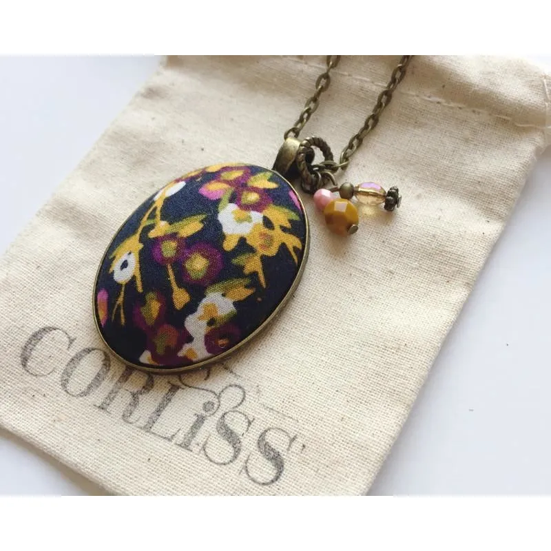 Floral fabric pendant necklace