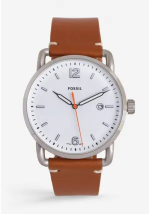 FOSSIL THE COMMUTER THREE-HAND DATE LIGHT BROWN LEATHER WATCH