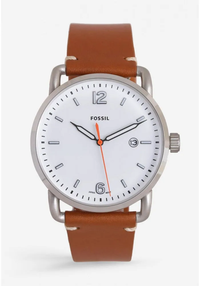 FOSSIL THE COMMUTER THREE-HAND DATE LIGHT BROWN LEATHER WATCH