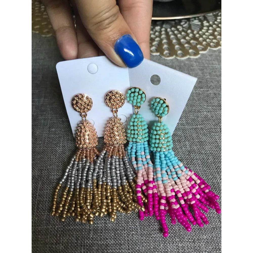 Fringe Tassle Bead Drop Earrings