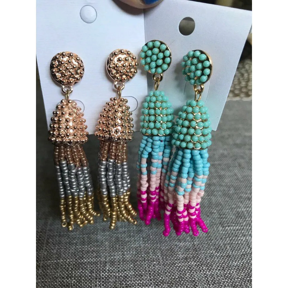 Fringe Tassle Bead Drop Earrings