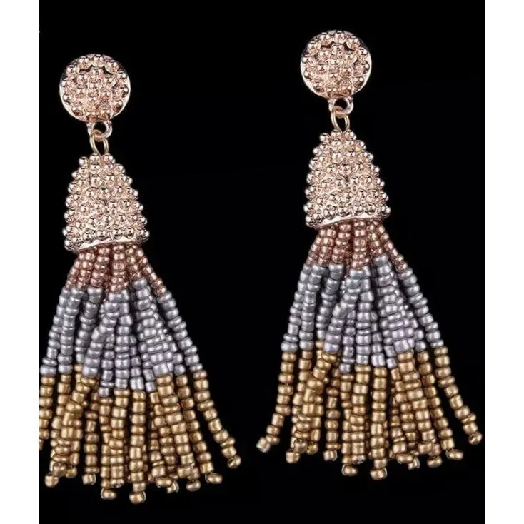 Fringe Tassle Bead Drop Earrings