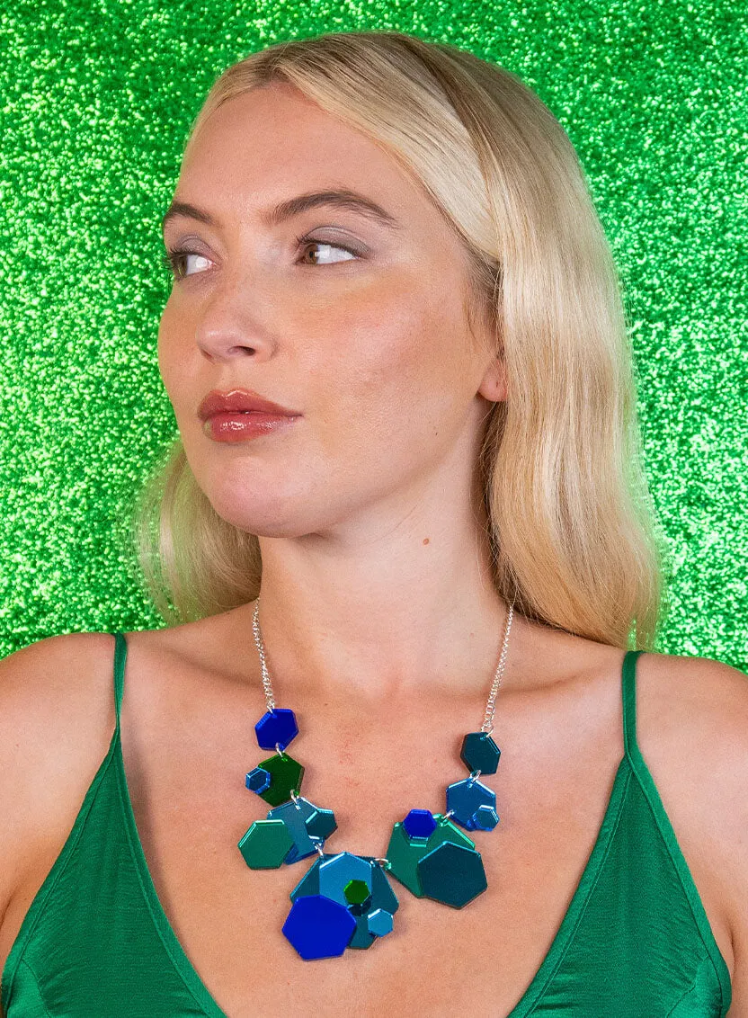 Geometric Glitter Necklace - Blue