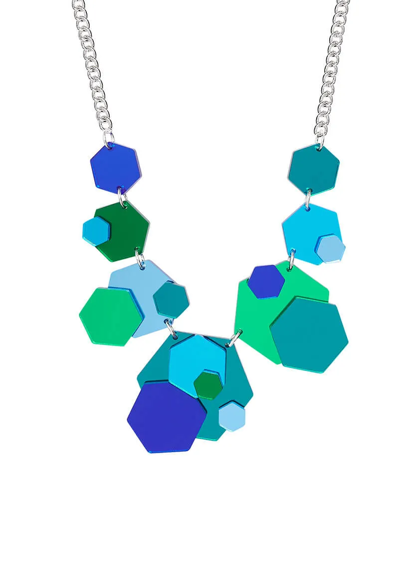 Geometric Glitter Necklace - Blue