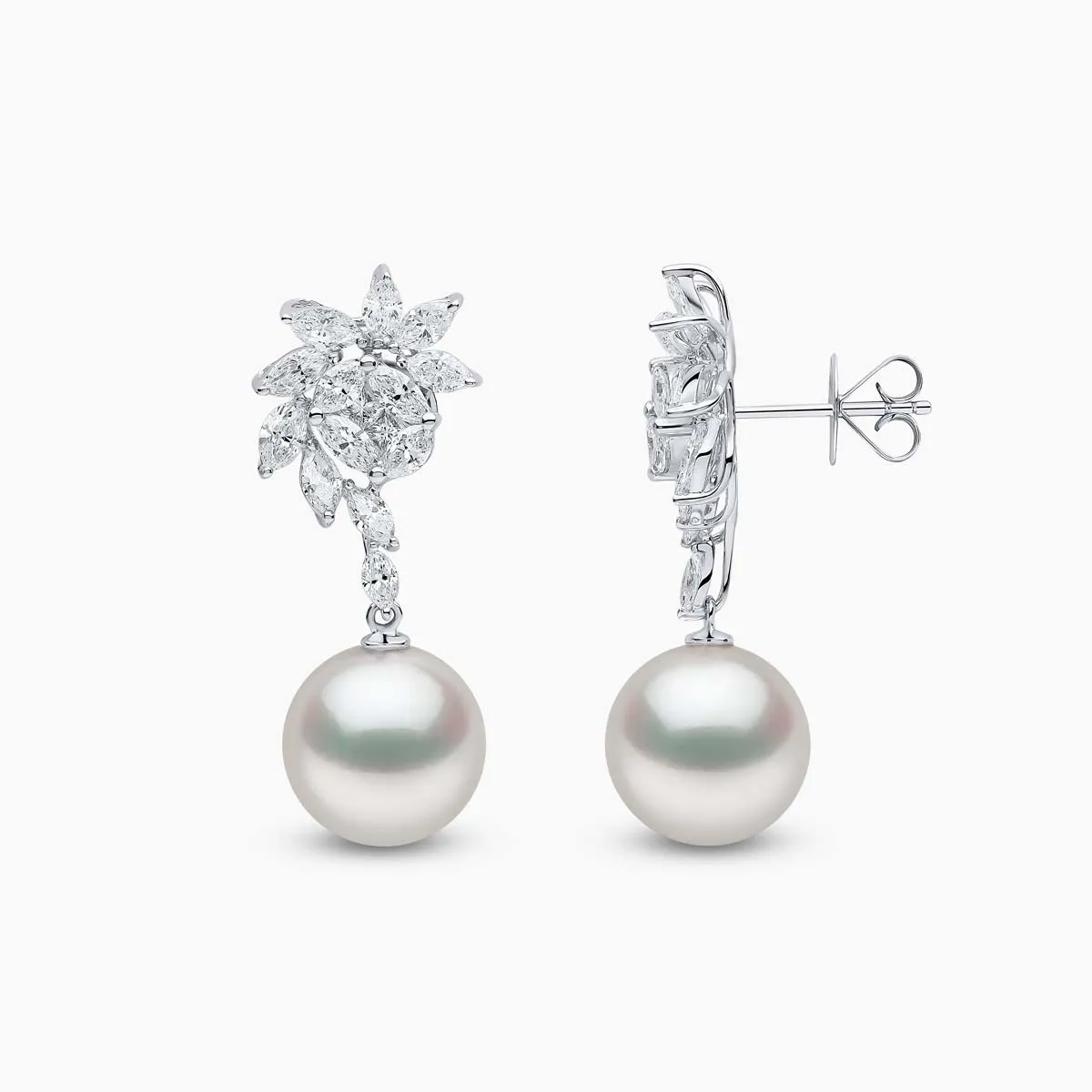 Glitz 18K Gold South Sea Pearl and Diamond Spiral Earrings