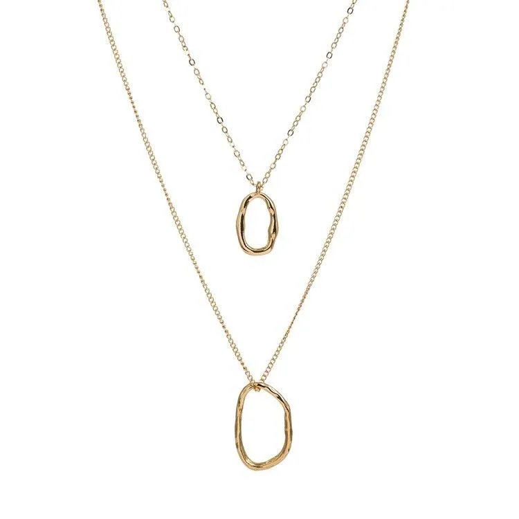 Gold Layered Necklace with Geometric Shaped Pendant for Women