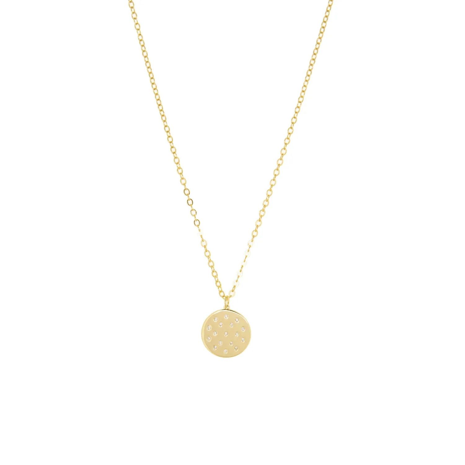 gold plated pave disc necklace