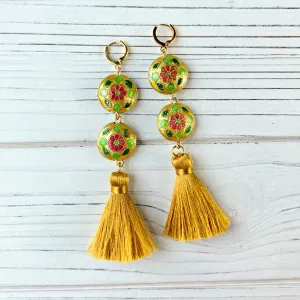 Golden Cloisonné Tassel Earrings