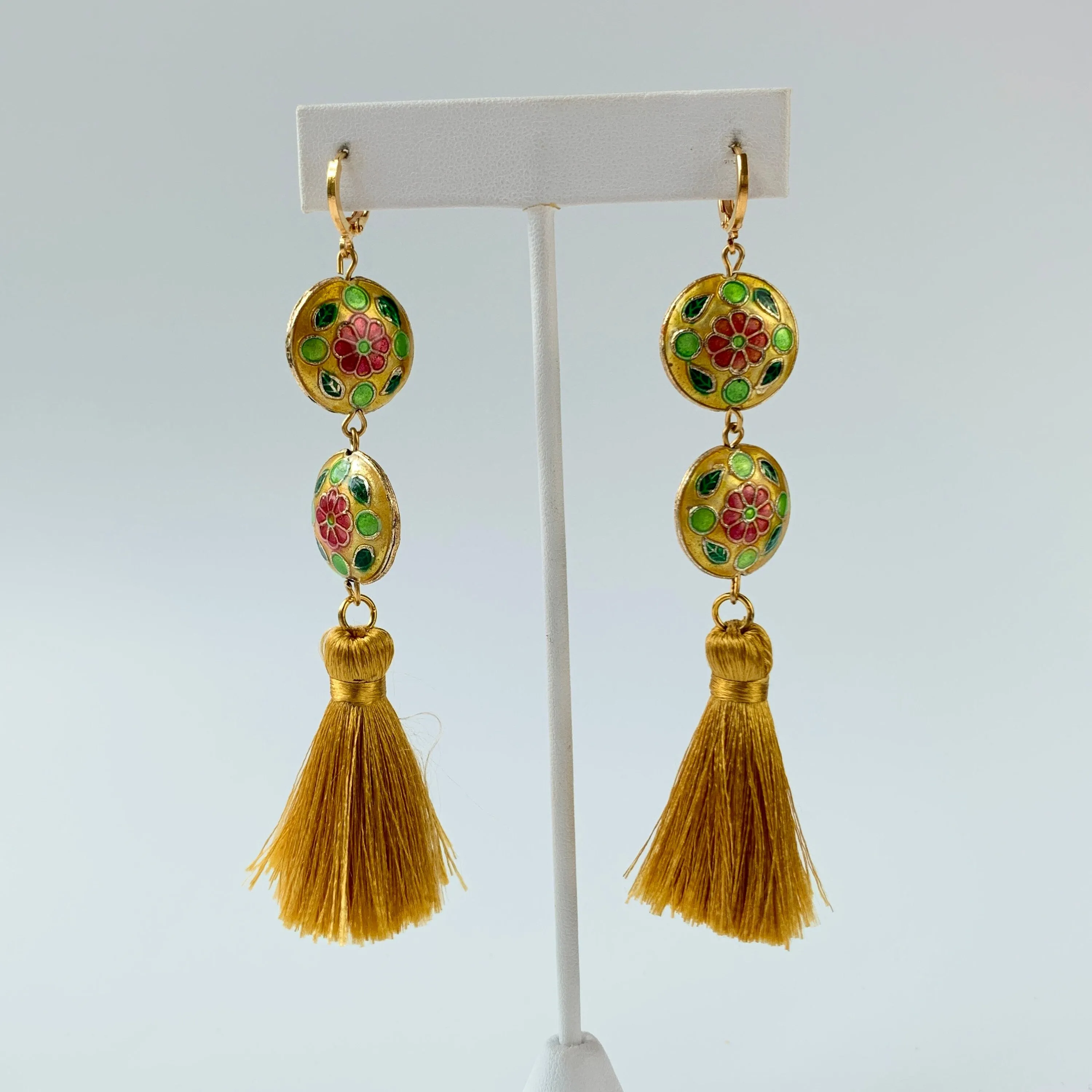 Golden Cloisonné Tassel Earrings